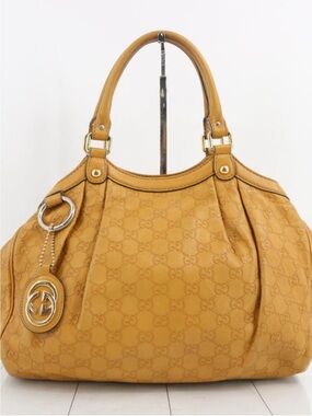 Gucci Guccissima Sukey Yellow Tan Monogram Leather Tote Bag